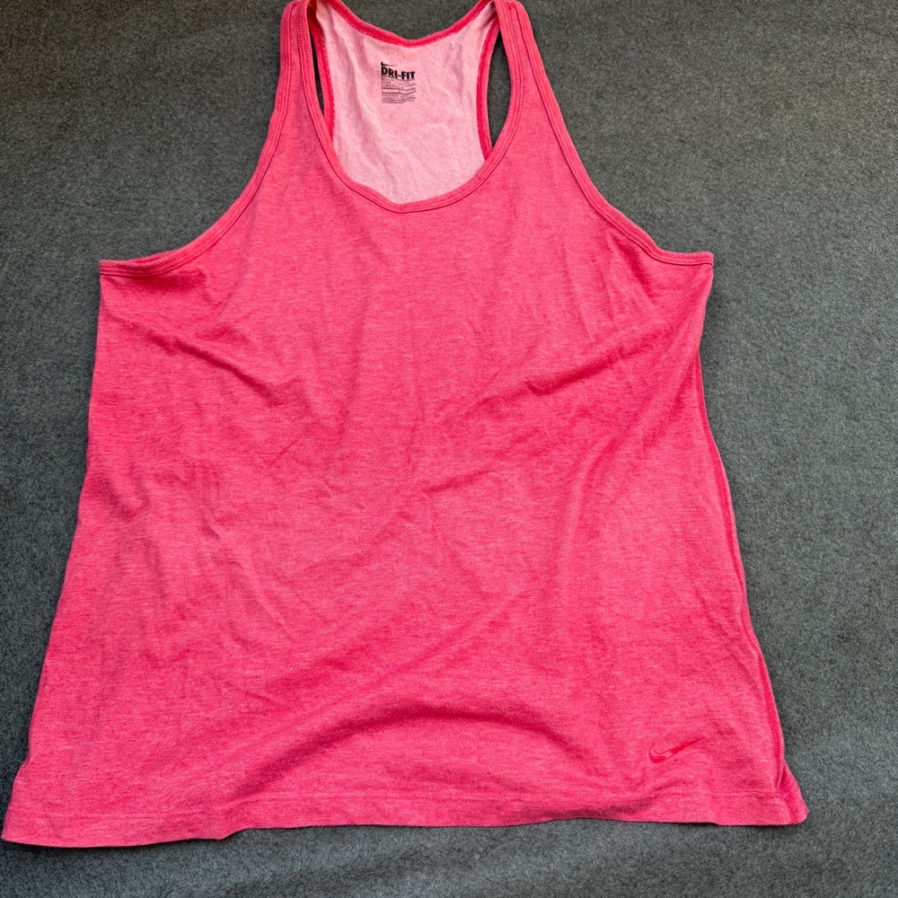 4/$25 Nike Womens Vibrant Pink Tank Top large l racerback scoop neck DRI fit A5